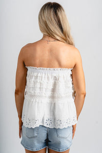 Strapless eyelet lace top white - Adorable top - Stylish Vacation T-Shirts at Lush Fashion Lounge Boutique in Oklahoma City