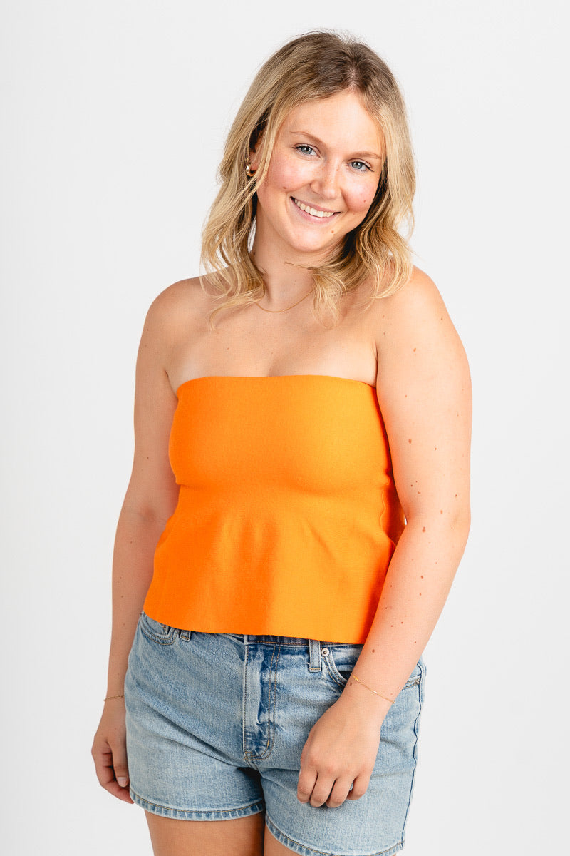 Ellie strapless peplum top orange
