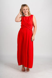 Twist front maxi dress red - Trendy dress - Fashion Dresses at Lush Fashion Lounge Boutique in Oklahoma City