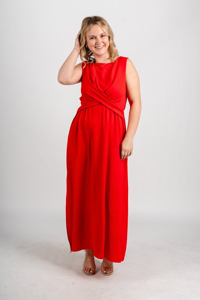 Twist front maxi dress red - Trendy dress - Fashion Dresses at Lush Fashion Lounge Boutique in Oklahoma City
