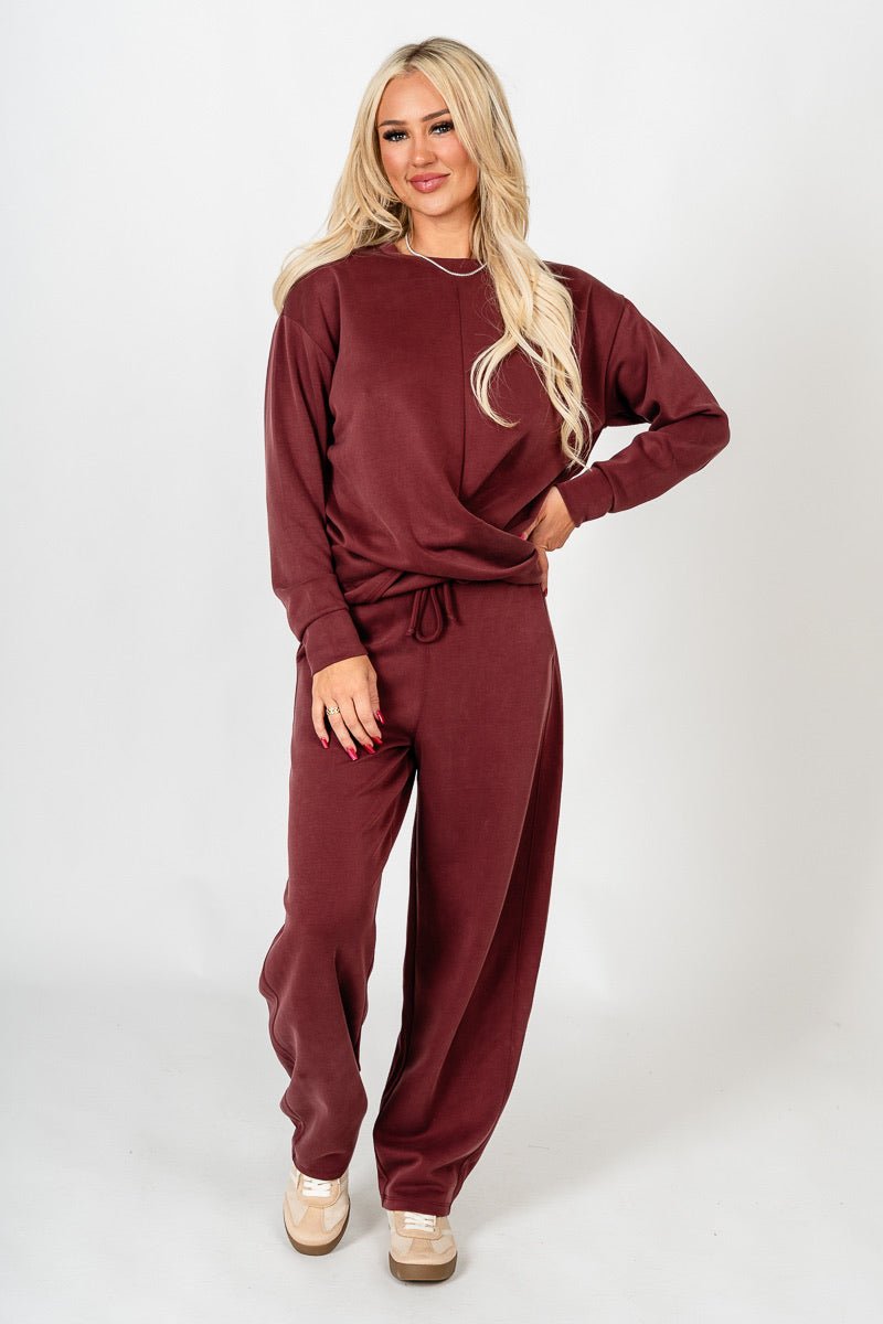 Techno twist long sleeve top maroon