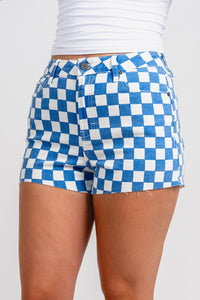 Hidden high rise Finn checkered shorts blue/white - Trendy shorts - Cute American Summer Collection at Lush Fashion Lounge Boutique in Oklahoma City