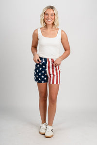 High rise American flag shorts red/white/blue - Stylish Shorts - Trendy American Summer Fashion at Lush Fashion Lounge Boutique in Oklahoma