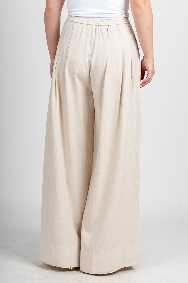 Pleated wide leg linen pants oatmeal | Lush Fashion Lounge: women's boutique pants, boutique women's pants, affordable boutique pants, women's fashion pants
