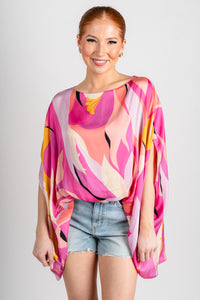 Abstract caftan blouse pink multi - Trendy top - Cute Vacation Collection at Lush Fashion Lounge Boutique in Oklahoma City