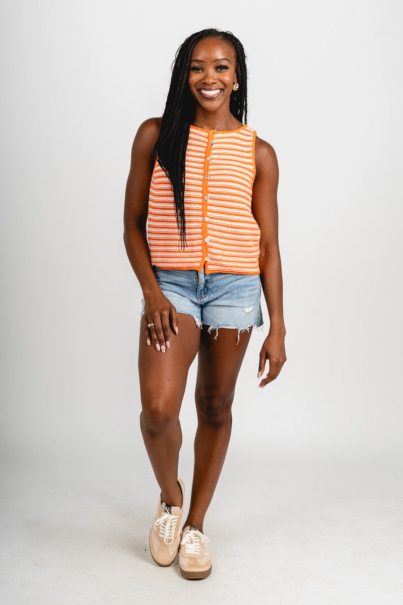 Striped crochet sleeveless sweater orange/cream