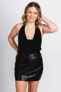 Shimmer halter bodysuit black - Affordable Bodysuit - Boutique Bodysuits at Lush Fashion Lounge Boutique in Oklahoma City