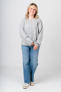 Button up sweater cardigan heather grey - Trendy Cardigan - Fashion Cardigans & Cute Kimonos at Lush Fashion Lounge Boutique in Oklahoma City