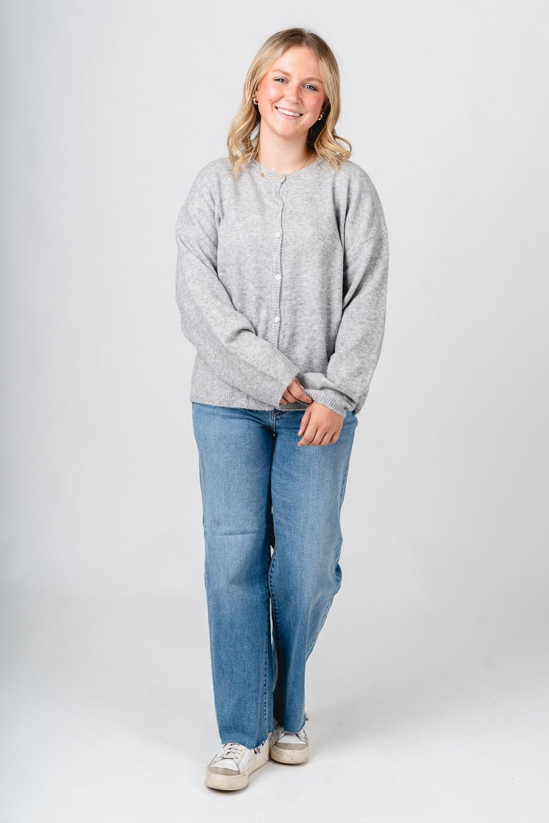 Button up sweater cardigan heather grey - Trendy Cardigan - Fashion Cardigans & Cute Kimonos at Lush Fashion Lounge Boutique in Oklahoma City