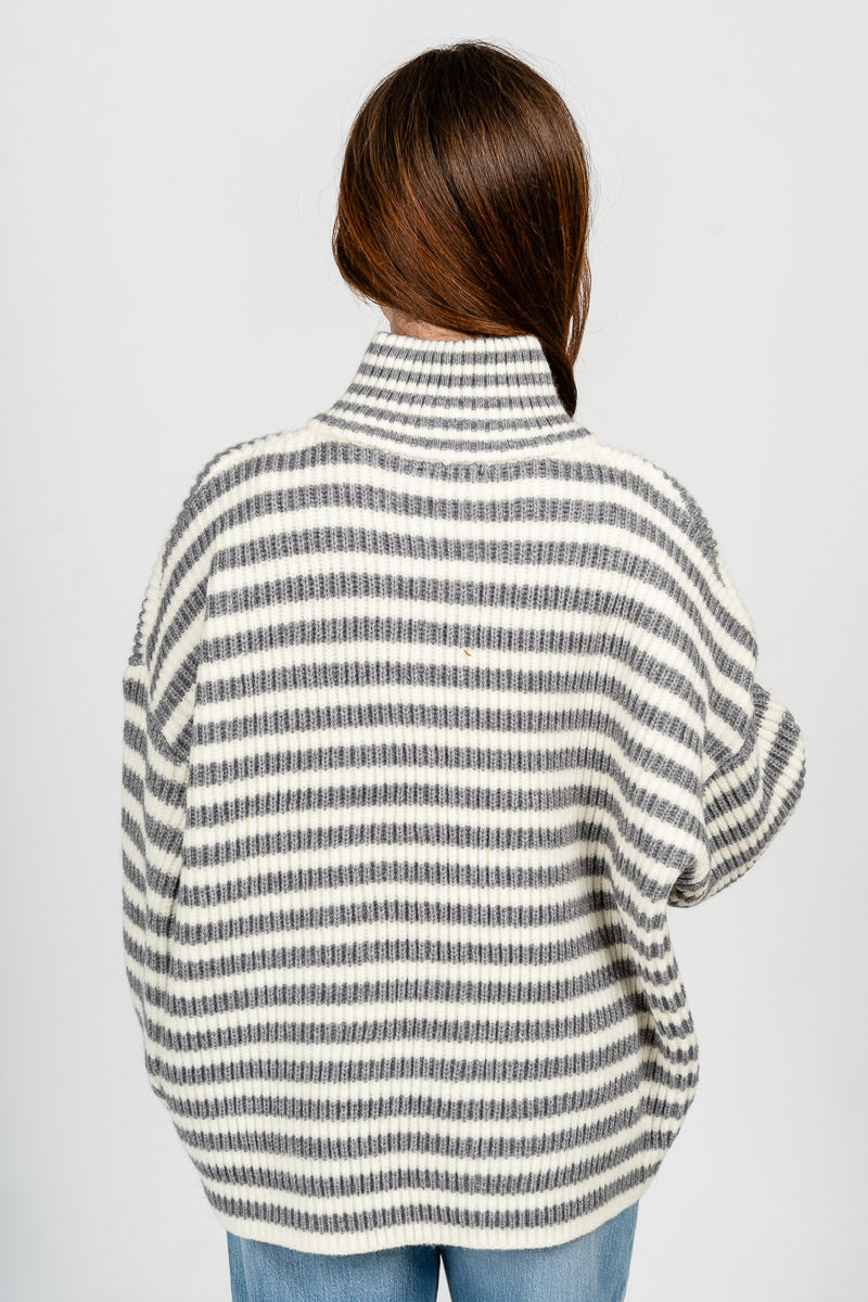 Striped zip up sweater heather grey/ivory