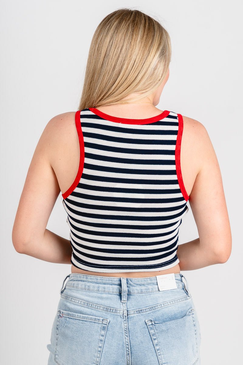 Striped knit tank top navy/white