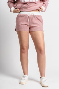 Striped drawstring shorts red/cream - Trendy T-Shirts for Valentine's Day at Lush Fashion Lounge Boutique in Oklahoma City