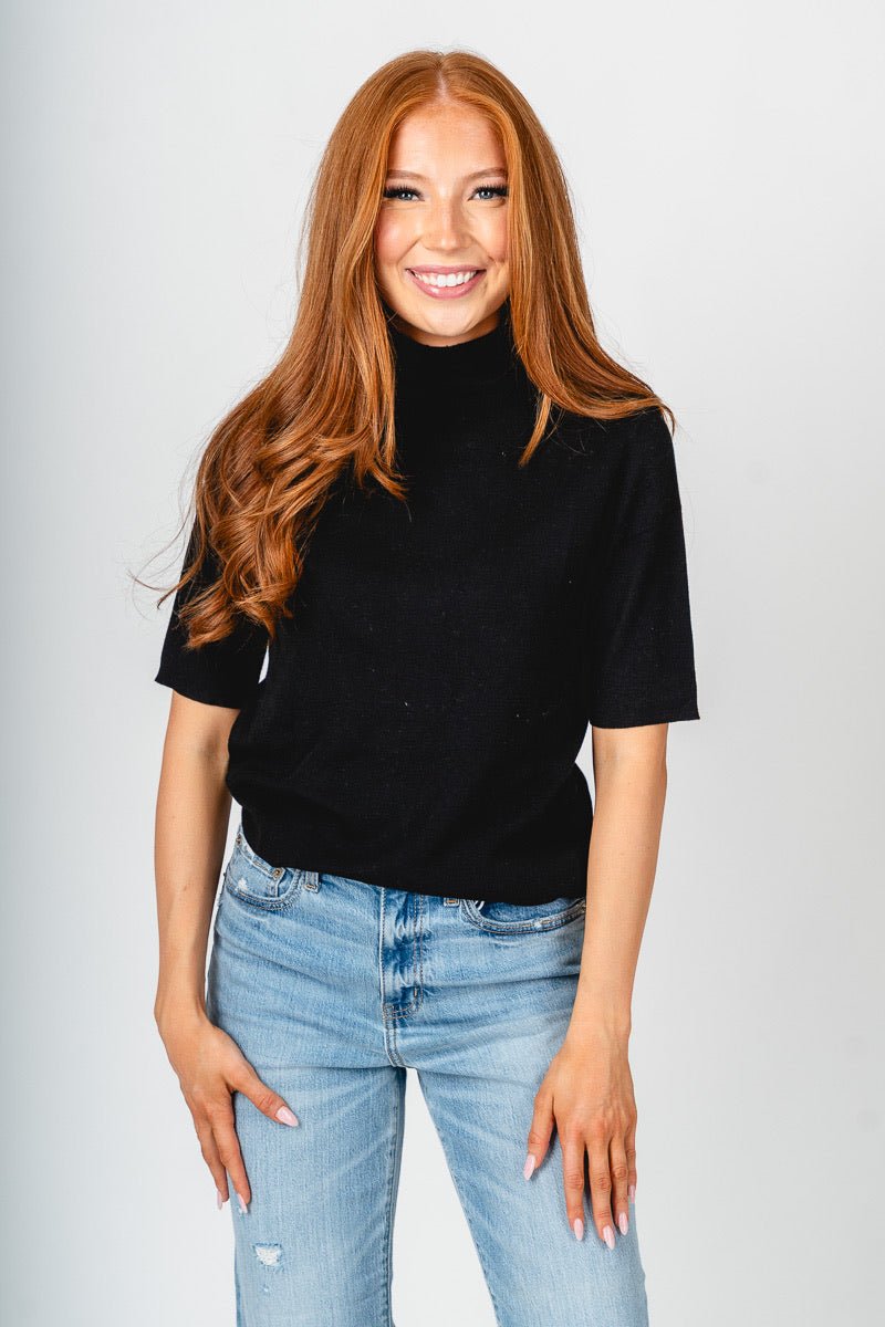 Long sleeve mock neck top black
