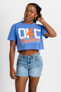 OKC basketball bolt lines crop t-shirt royal - Trendy OKC Apparel at Lush Fashion Lounge Boutique in Oklahoma City