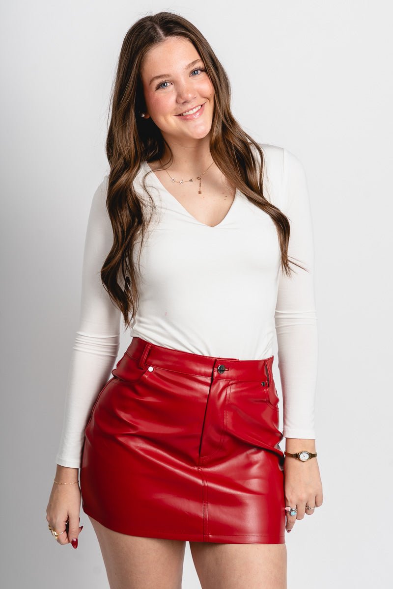 Faux leather mini skirt red - Cute Valentine's Day Outfits at Lush Fashion Lounge Boutique in Oklahoma City