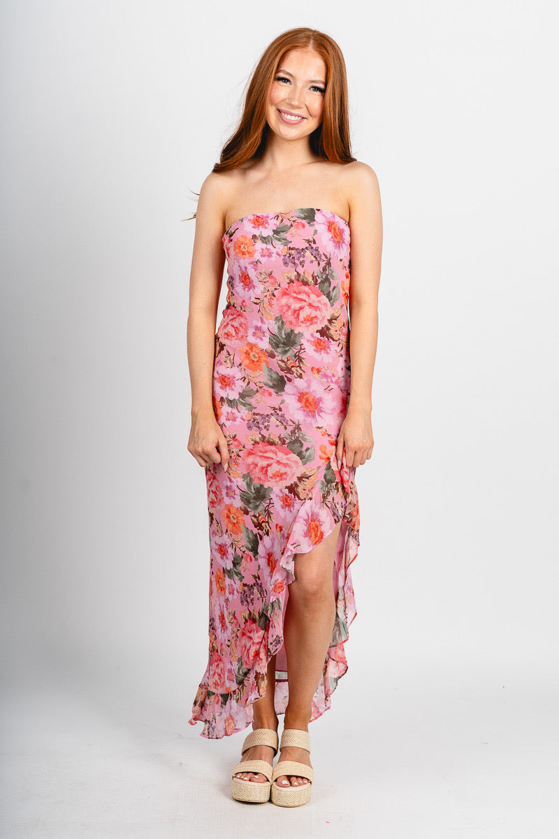 Strapless floral maxi dress rose lavender - Stylish dress - Trendy Staycation Outfits at Lush Fashion Lounge Boutique in Oklahoma City