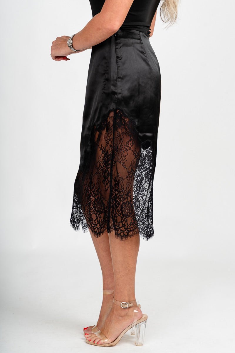 Lace trim midi skirt black