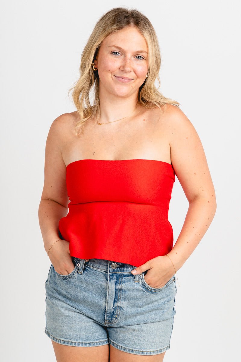 Ellie strapless peplum top red