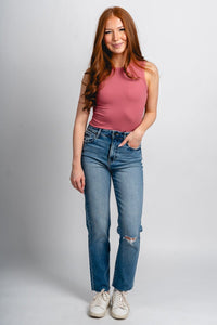Round neck bodysuit berry Stylish bodysuit - Womens Fashion Bodysuits at Lush Fashion Lounge Boutique in Oklahoma City