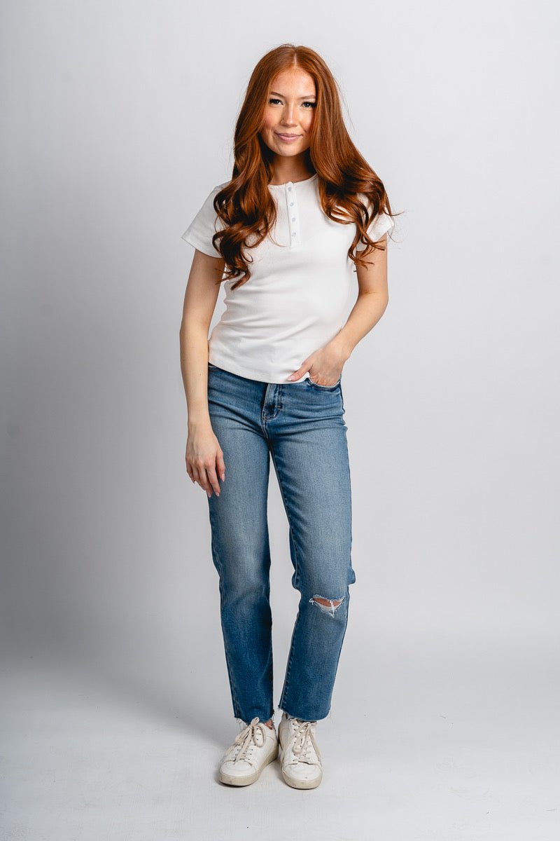 Short sleeve henley top white