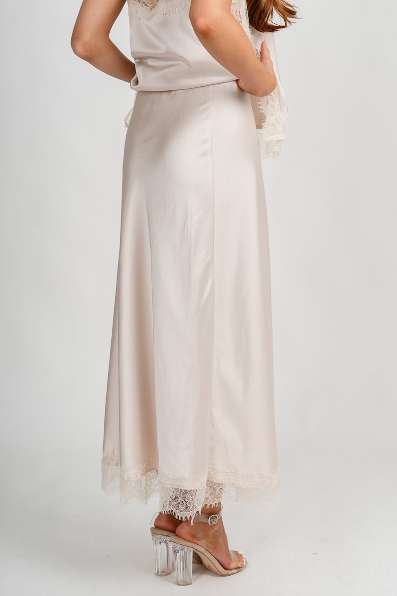 Lace trim midi skirt pearl