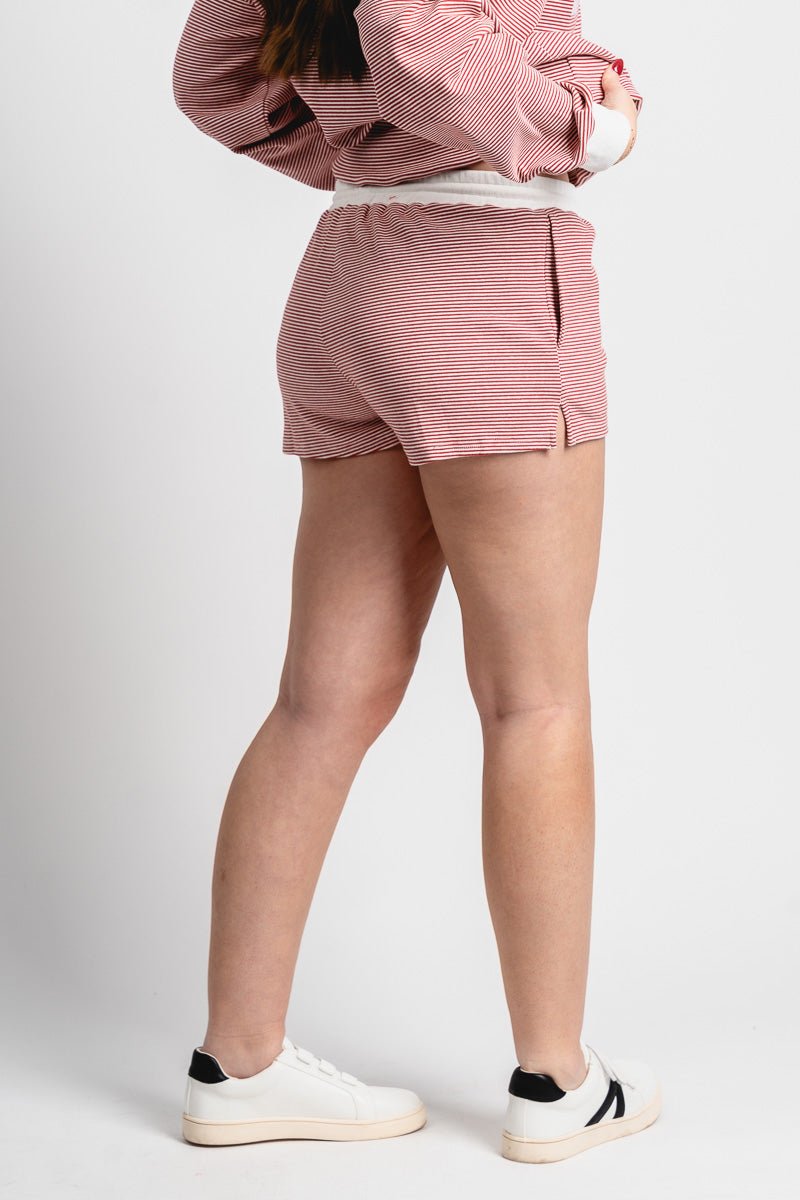 Striped drawstring shorts red/cream - Cute Valentine's Day Outfits at Lush Fashion Lounge Boutique in Oklahoma City
