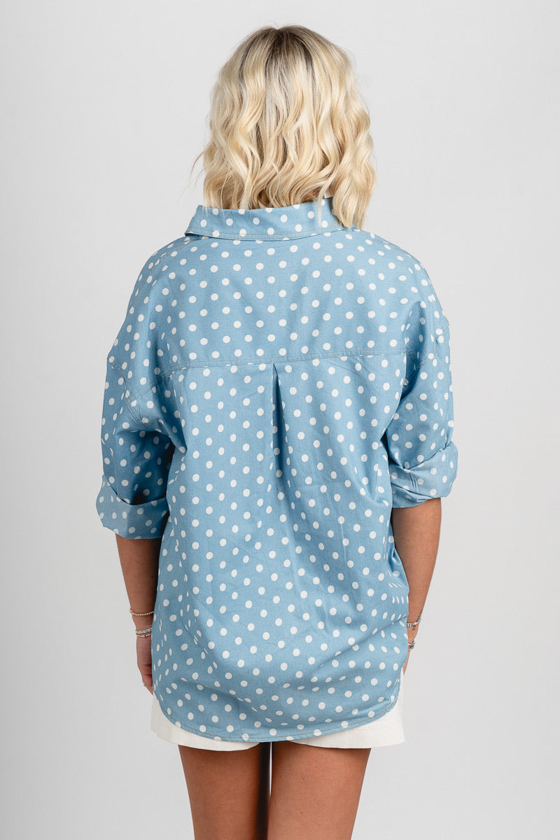 Polka dot denim shirt light denim