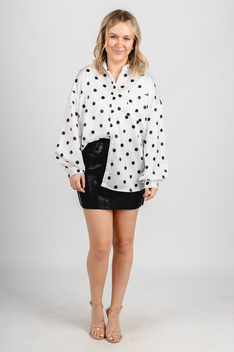 Polka dot button down blouse off white