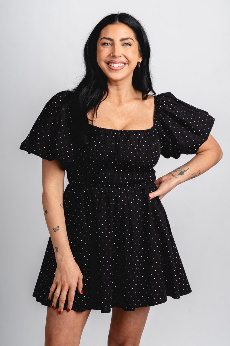 Puff sleeve polka dot mini dress black | Trendy Dresses - Lush Fashion Lounge Puff sleeve polka dot mini dress black | Trendy Dresses - Lush Fashion Lounge