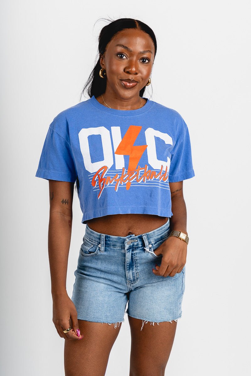 OKC basketball bolt lines crop t-shirt royal - Trendy Oklahoma City Basketball T-Shirts Lush Fashion Lounge Boutique in Oklahoma City