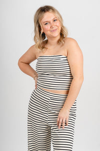 Striped tube top ivory/black - Cute top - Fun Cozy Basics at Lush Fashion Lounge Boutique in Oklahoma City