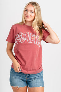 OU OU Sooners polka dot puff unisex t-shirt crimson T-shirt | Lush Fashion Lounge Trendy Oklahoma University Sooners Apparel & Cute Gameday T-Shirts