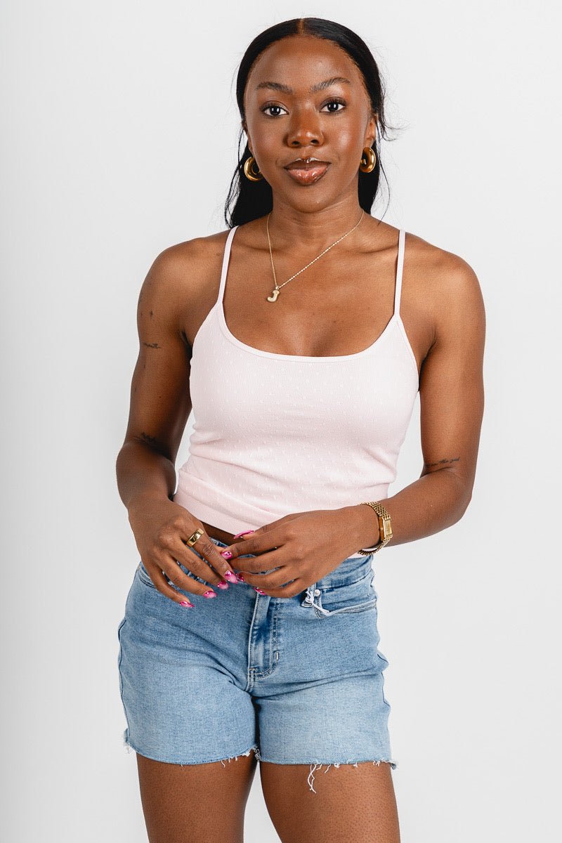 Spaghetti strap polka dot tank top icy pink - Cute tank top - Trendy Tank Tops at Lush Fashion Lounge Boutique in Oklahoma City