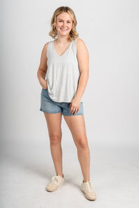 V-neck flowy tank top heather grey Stylish tank top - Womens Fashion Tank Tops at Lush Fashion Lounge Boutique in Oklahoma City