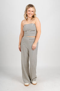 Striped wide leg pants ivory/black - Stylish pants - Trendy Lounge Sets at Lush Fashion Lounge Boutique in Oklahoma City