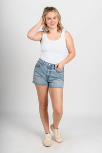 Scoop neck bodysuit off white Stylish Bodysuit - Womens Fashion Bodysuits at Lush Fashion Lounge Boutique in Oklahoma City
