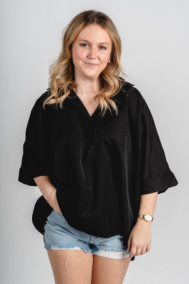 Poplin oversized button up top black
