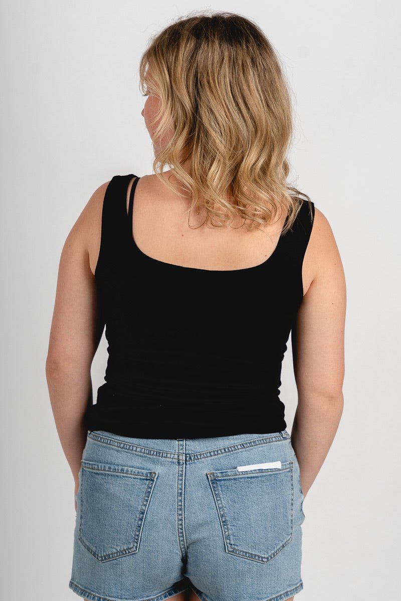 Square neck tank top black Stylish tank top - Womens Fashion Tank Tops at Lush Fashion Lounge Boutique in Oklahoma City