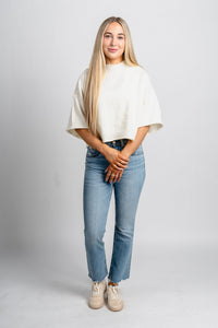 Short sleeve mock neck sweater off white - Trendy Sweaters | Cute Pullover Sweaters at Lush Fashion Lounge Boutique in Oklahoma City