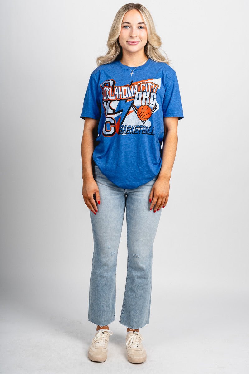 OKC basketball retro collage t-shirt royal - Oklahoma City inspired graphic t-shirts at Lush Fashion Lounge Boutique in Oklahoma City