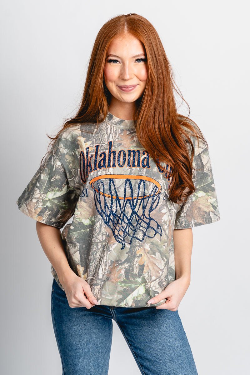 OKC basketball swoosh camo t-shirt green - Trendy Oklahoma City Basketball T-Shirts Lush Fashion Lounge Boutique in Oklahoma City