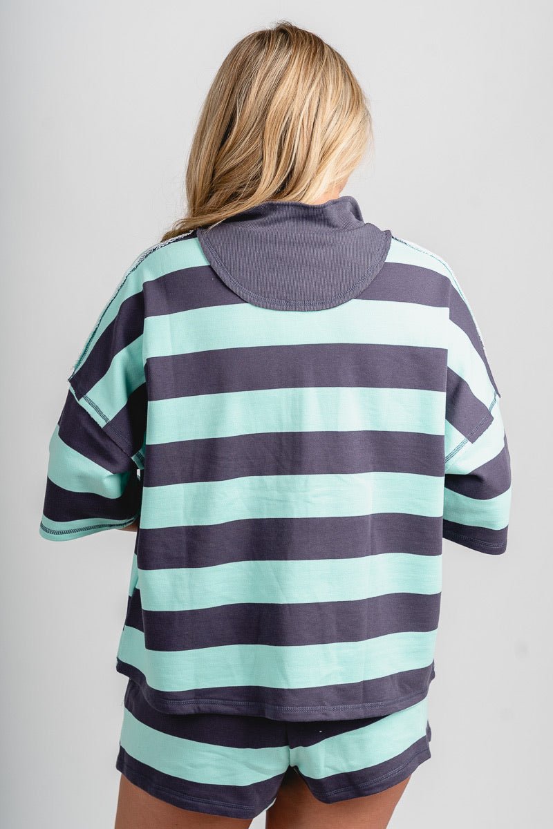 Striped half zip pullover mint/navy