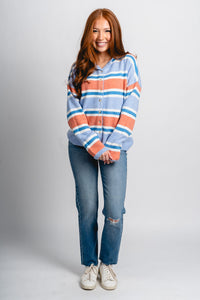 Striped sweater cardigan light blue - Trendy Cardigan - Fashion Cardigans & Cute Kimonos at Lush Fashion Lounge Boutique in Oklahoma City