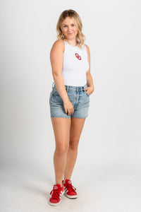 OU OU Sooners contouring bodysuit white Bodysuit | Lush Fashion Lounge Trendy Oklahoma University Sooners Apparel & Cute Gameday T-Shirts