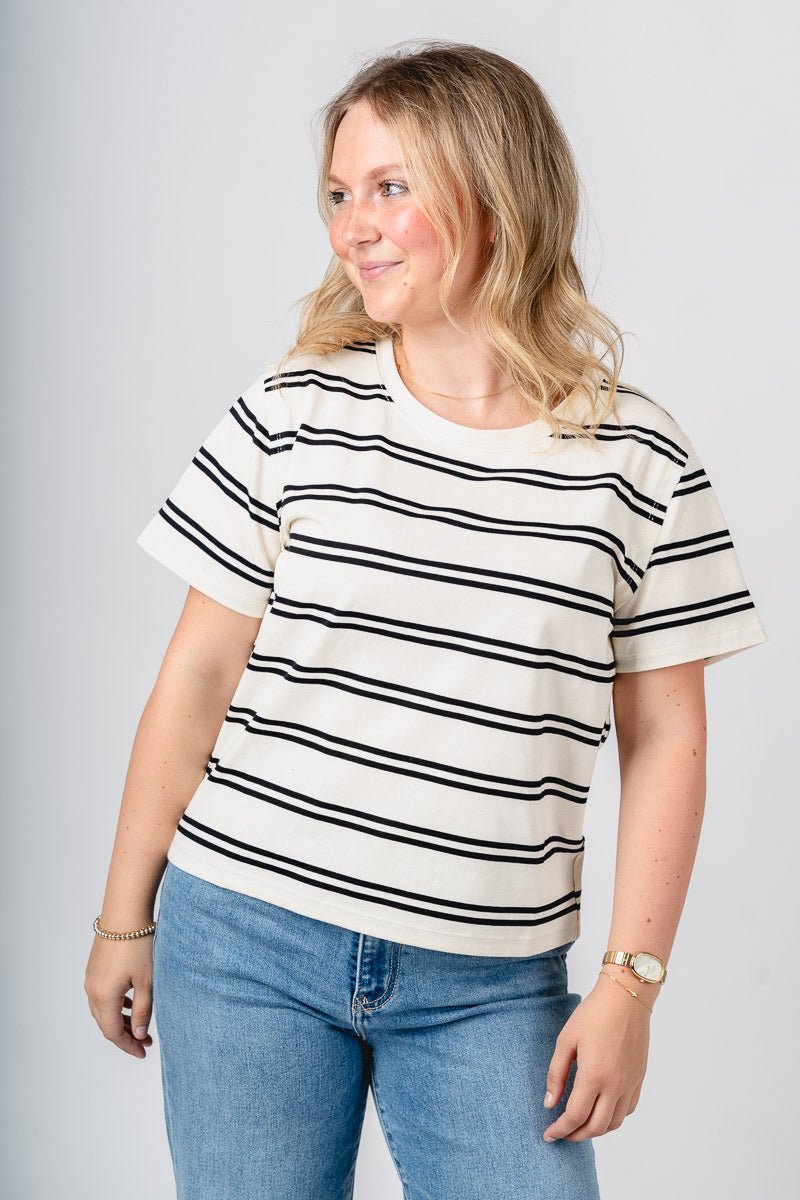 Striped boxy short sleeve t-shirt white/black