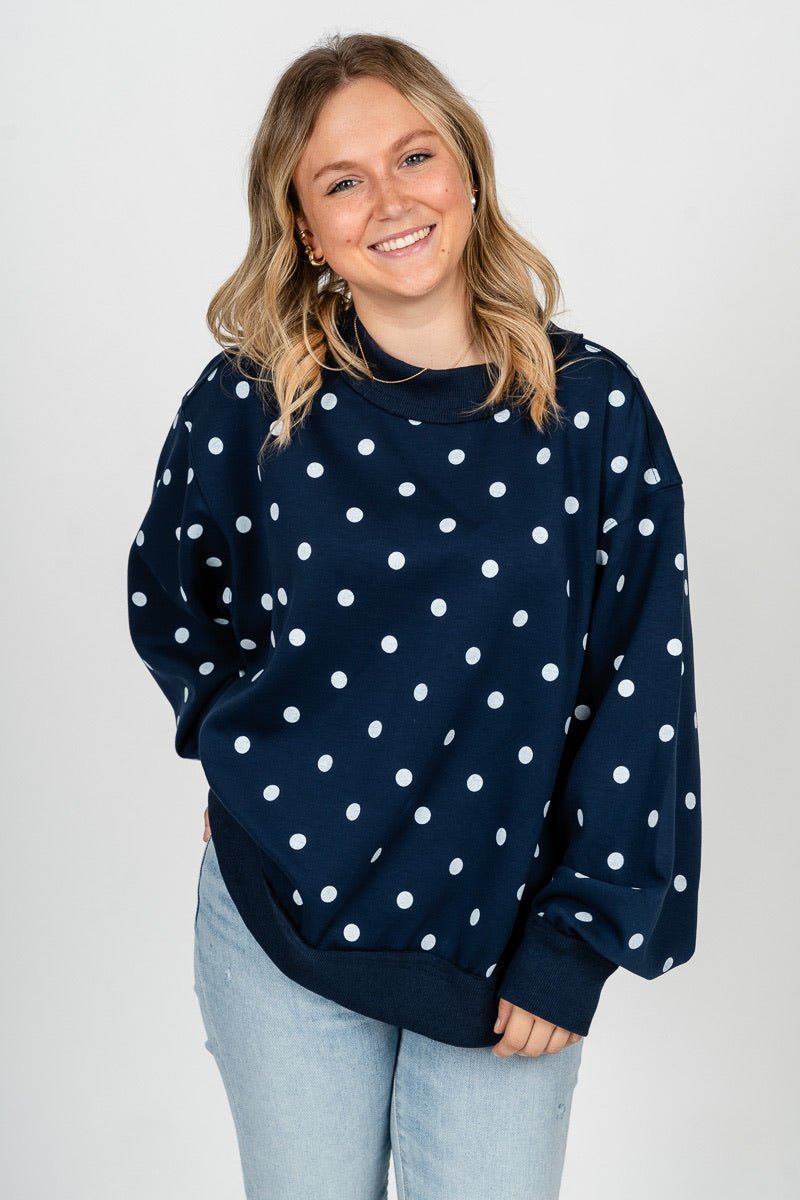 Polka dot pullover sweatshirt navy/white