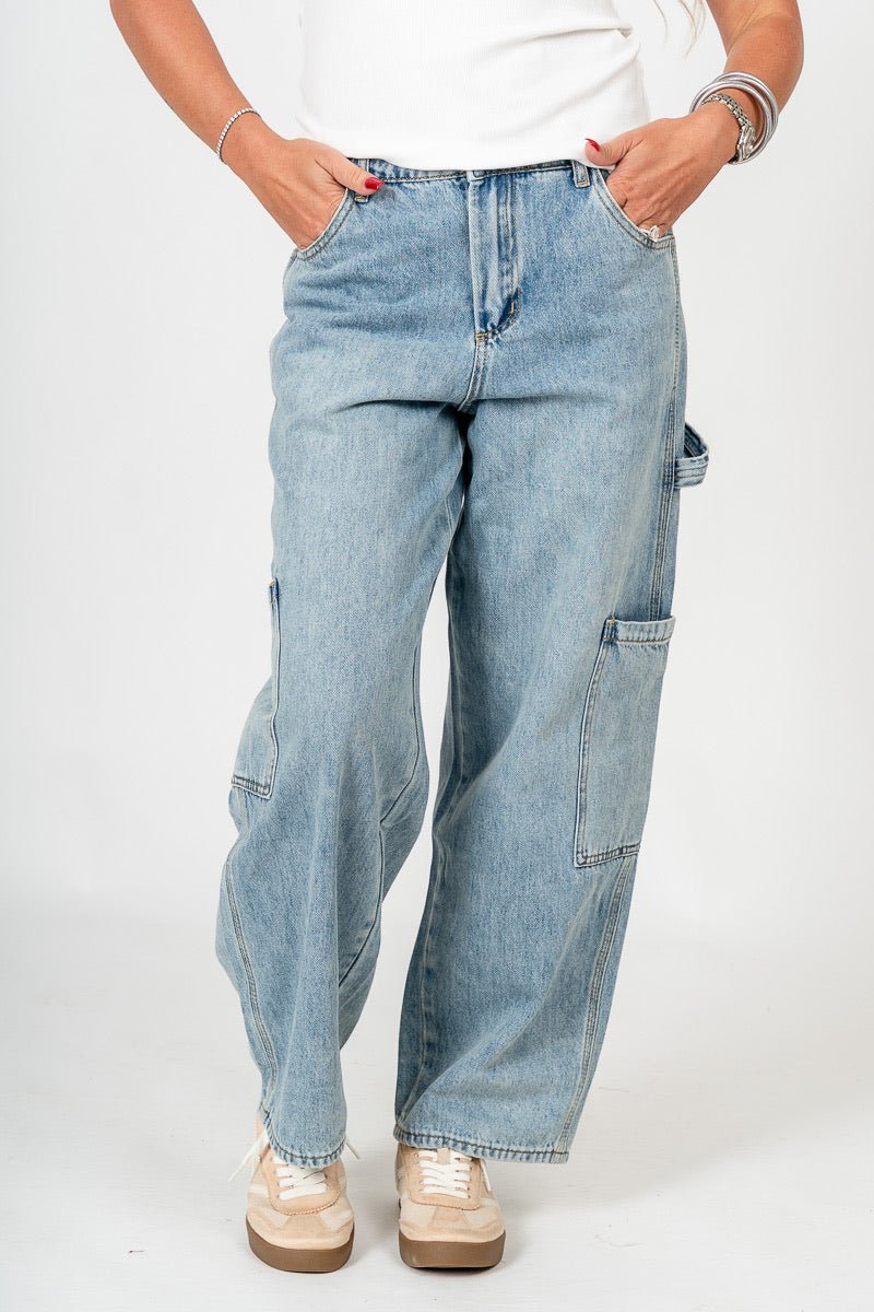High rise cargo jeans light wash