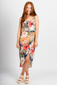 Floral wrap midi dress botanic fresco - Trendy dress - Cute Vacation Collection at Lush Fashion Lounge Boutique in Oklahoma City