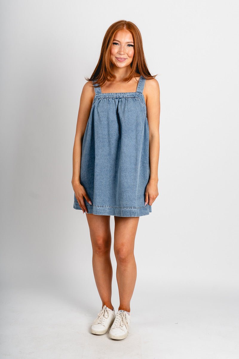 Sleeveless denim dress - Trendy dress - Fashion Dresses at Lush Fashion Lounge Boutique in Oklahoma City