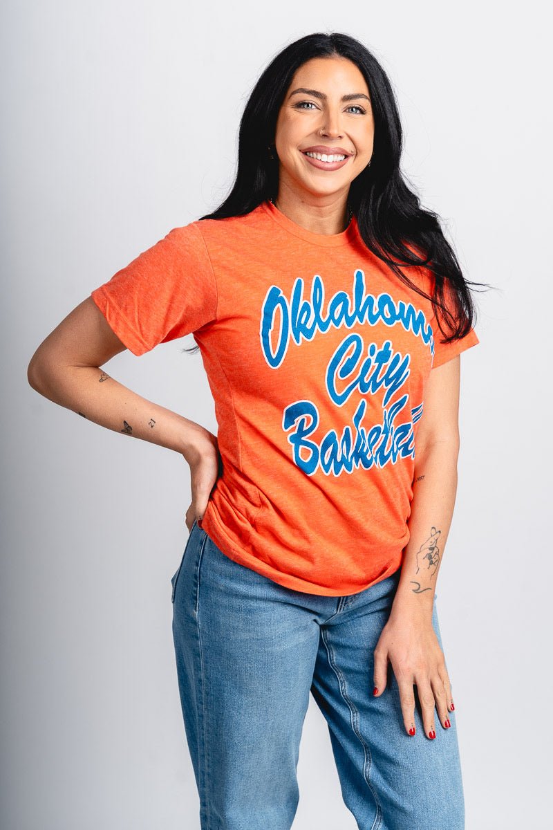 OKC basketball script unisex t-shirt orange - Trendy Oklahoma City Basketball T-Shirts Lush Fashion Lounge Boutique in Oklahoma City